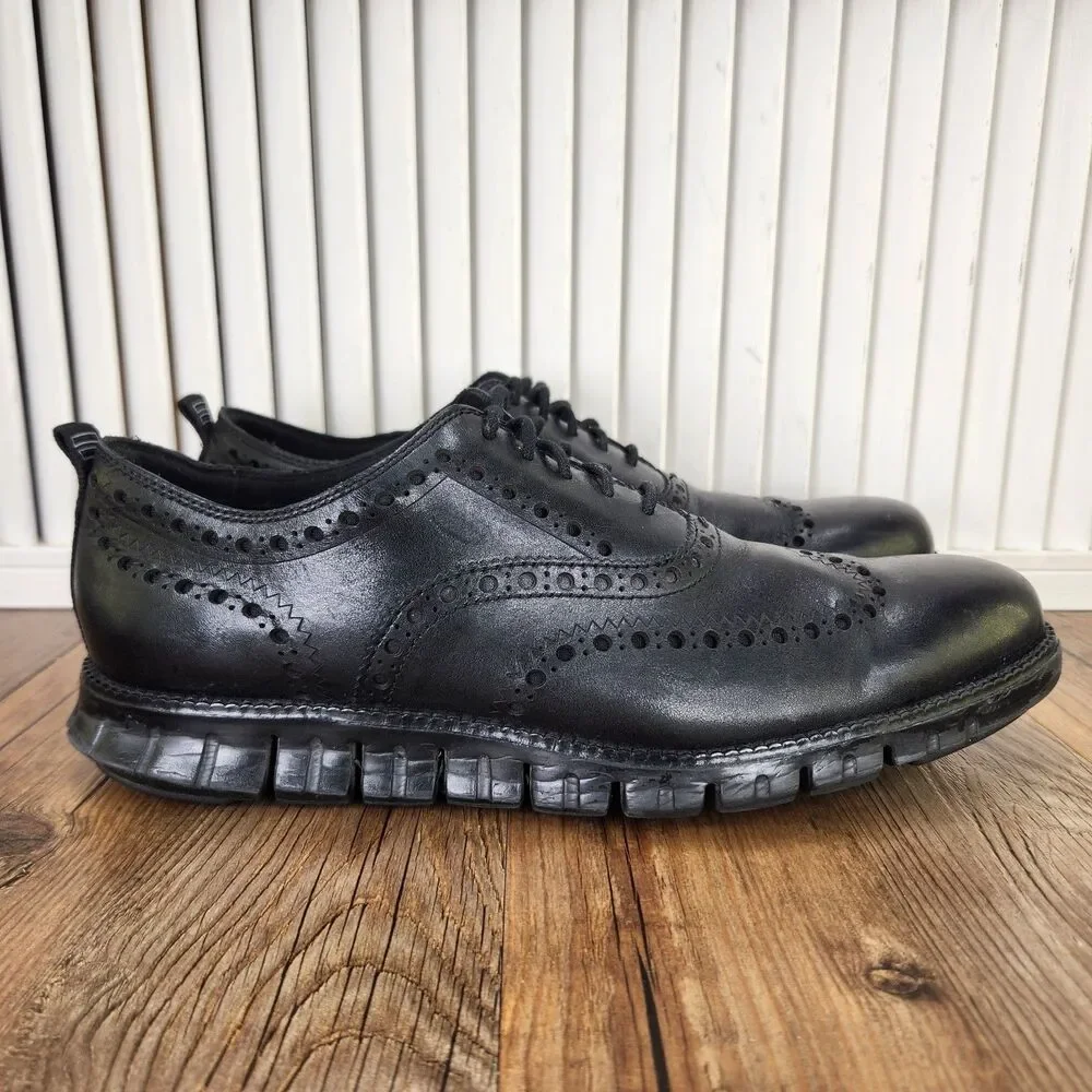 Cole Haan Zerogrand Wingtip Oxfords Mens 9 Black Leather Laser Cut Brogue C23738
